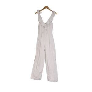 Nibi-MTK White Black Pinstriped Cotton Ruffle V-Neck Sleeveless Jumpsuit Size XS